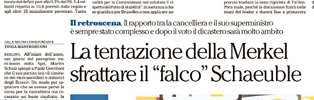 stealoia's tweet photo. La voglia pazza di #MerkeI di mettere da parte il ministro "falco" dell'economia @Wolf_Schauble raccontata da @mastrobradipo su @repubblica https://t.co/aSBGYXx9Xp