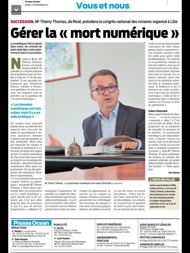 La mort numérique entre dans les successions. #CongresNotaires à Lille dans qqs jours.