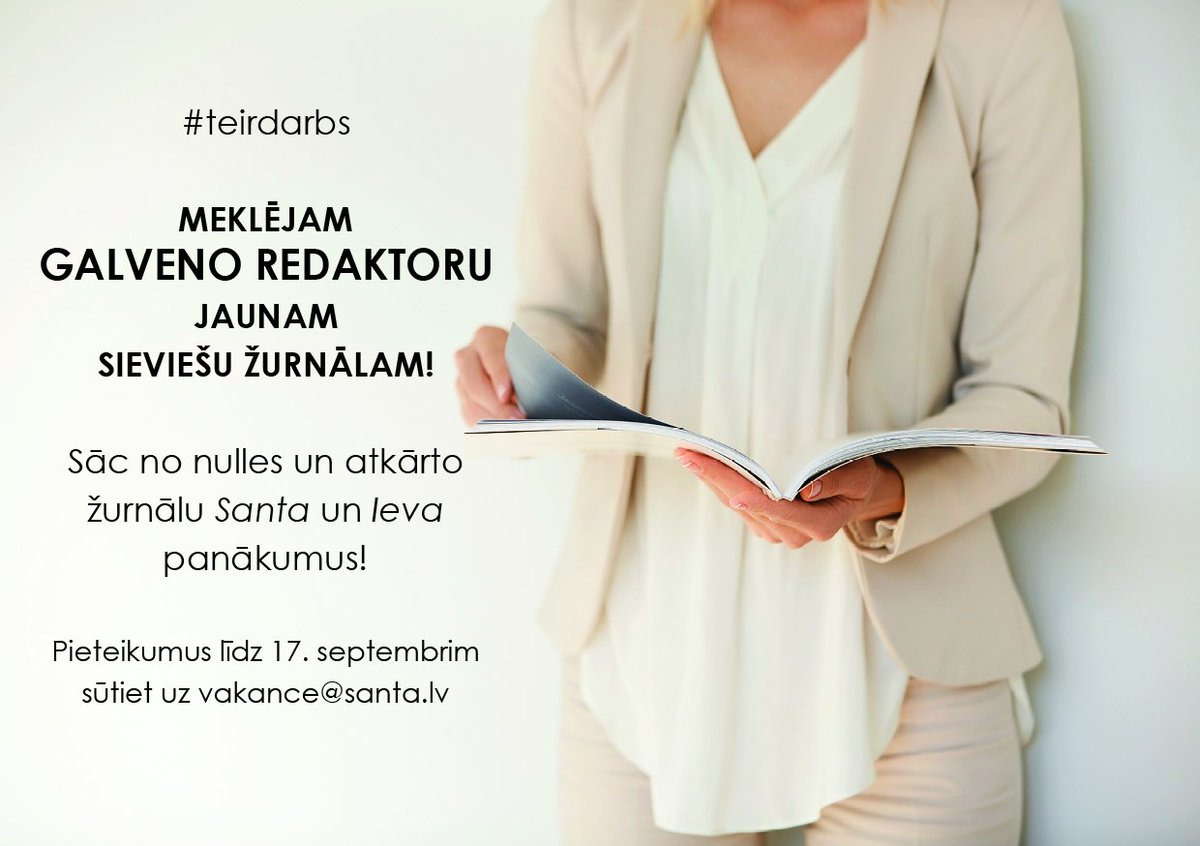 Meklējam kolēģi. Kļūsti par jauna sieviešu žurnāla galveno redaktoru! Piesakies līdz 17. septembrim! #teirdarbs