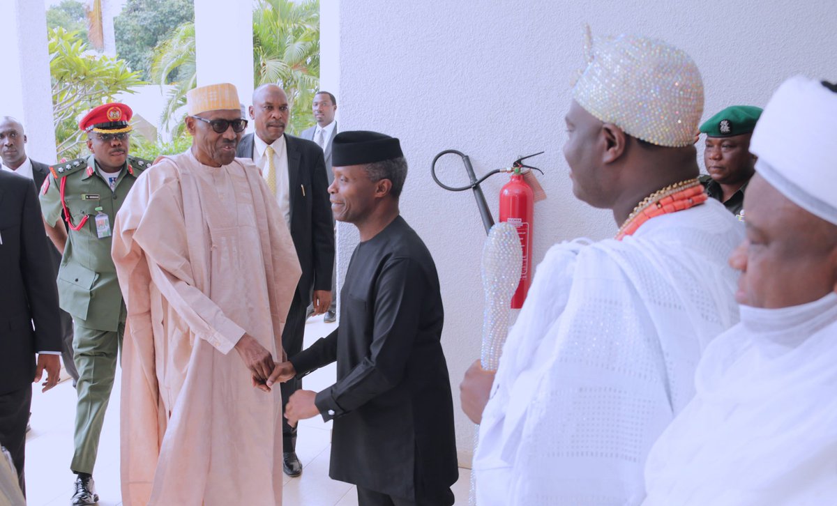 NigeriaGov's tweet photo. Yestdy in brief:

President @MBuhari received members of the Nat'l Council of Traditional Rulers

VP @ProfOsinbajo chaired the 5th #PQBForum https://t.co/yBdesI8ygp