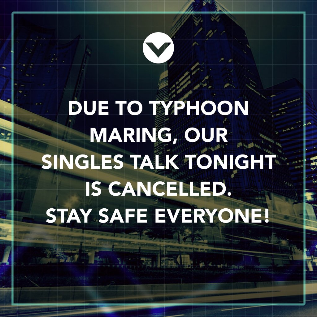 Hi Church, Due to typhoon Maring, our Singles Talk tonight is cancelled. Stay safe everyone! #SinglesTalk #churchinMandaluyong
