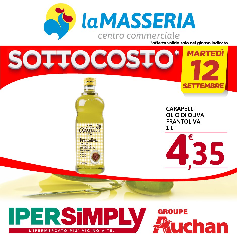 auchancampania's tweet photo. Solo oggi troverai in offerta da IperSimply @lamasseriacc : Olio Carapelli Olio di Oliva Frantoliva 1 LT 4.35€. https://t.co/ACvSGW6wGr