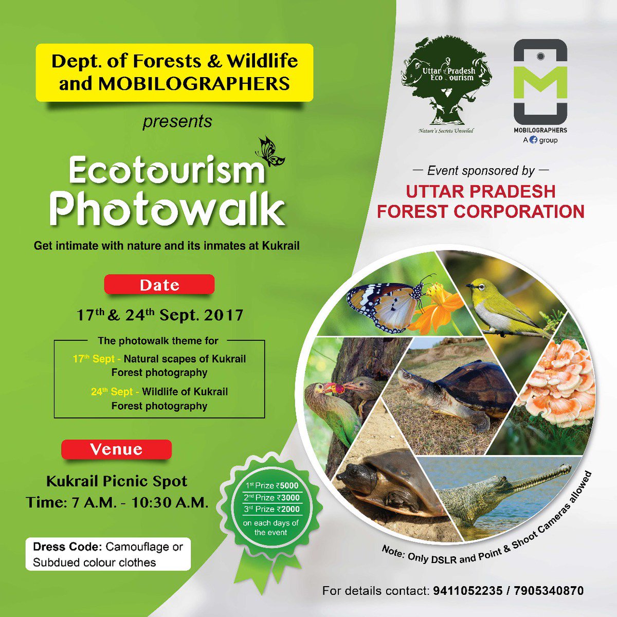 uptourismgov's tweet photo. Department of Forests &amp; Wildlife and Mobilographers invites #photography enthusiasts for Ecotourism Photowalk at Kukrail picnic spot. https://t.co/htuvOrUpEE