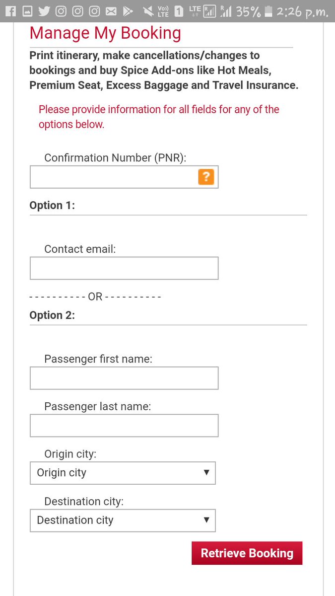 Pnr status of spicejet