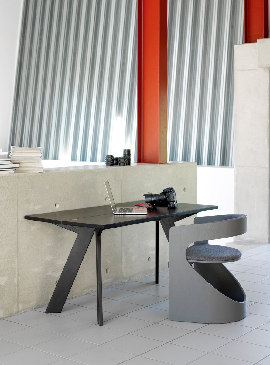 The chair Lucky, neat yet simultaneously substantial, and low enough to be pushed beneath a desk. 

Product design by Luka Stepan