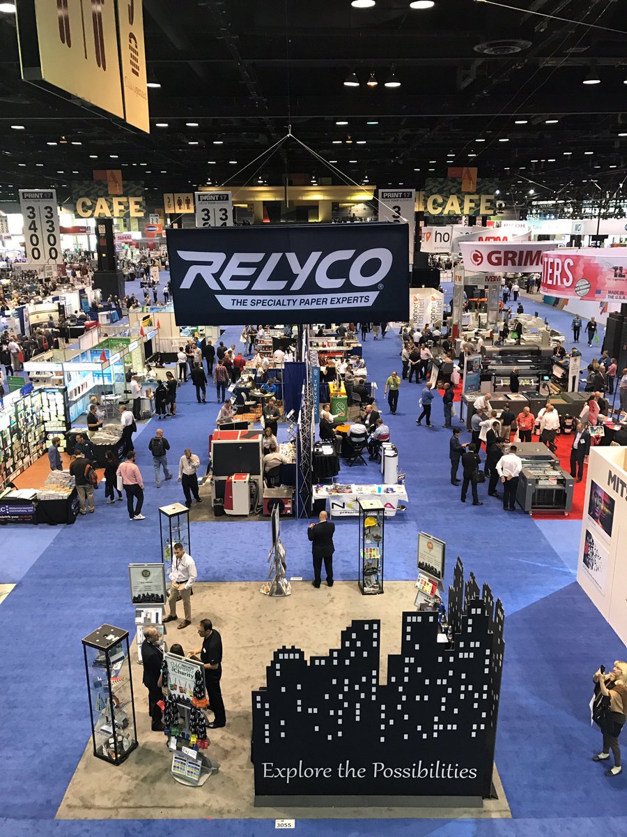 RelycoSales's tweet photo. Dayyyyy 3 at #PRINT17! You'll find us chatting about specialty #paper in booth 3055. Look for our cityscape and stop by! #relyco #chicago https://t.co/vbNTSNzG2A