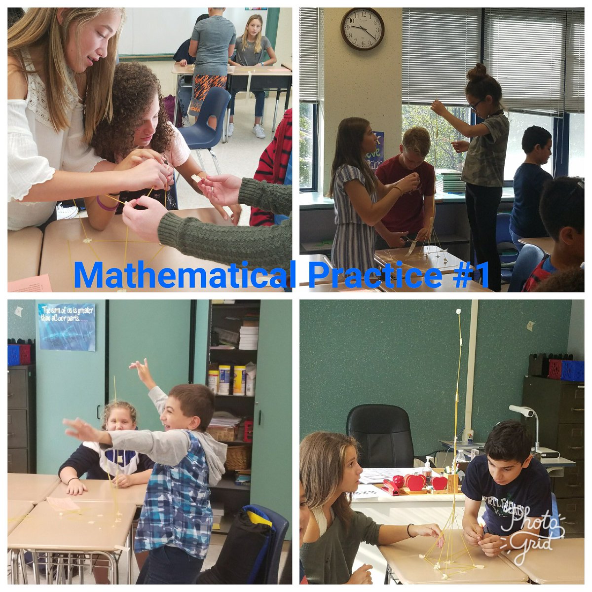 FLPS_Curriculum's tweet photo. Gr 7 Math w/ Ms DeCarlo #mathematicalpractice 1 investigation: Ss make sense of problems & persevere 2 construct tallest tower! #mathisfun https://t.co/31kPk6rGi1