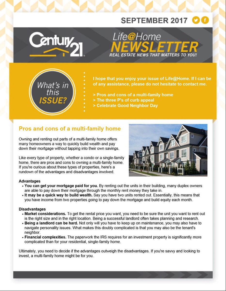 Pros and Cons of a Multi-family home.  Questions??  Give our agents a call.  We would love to help!!  #wevegotyourback #CENTURY21