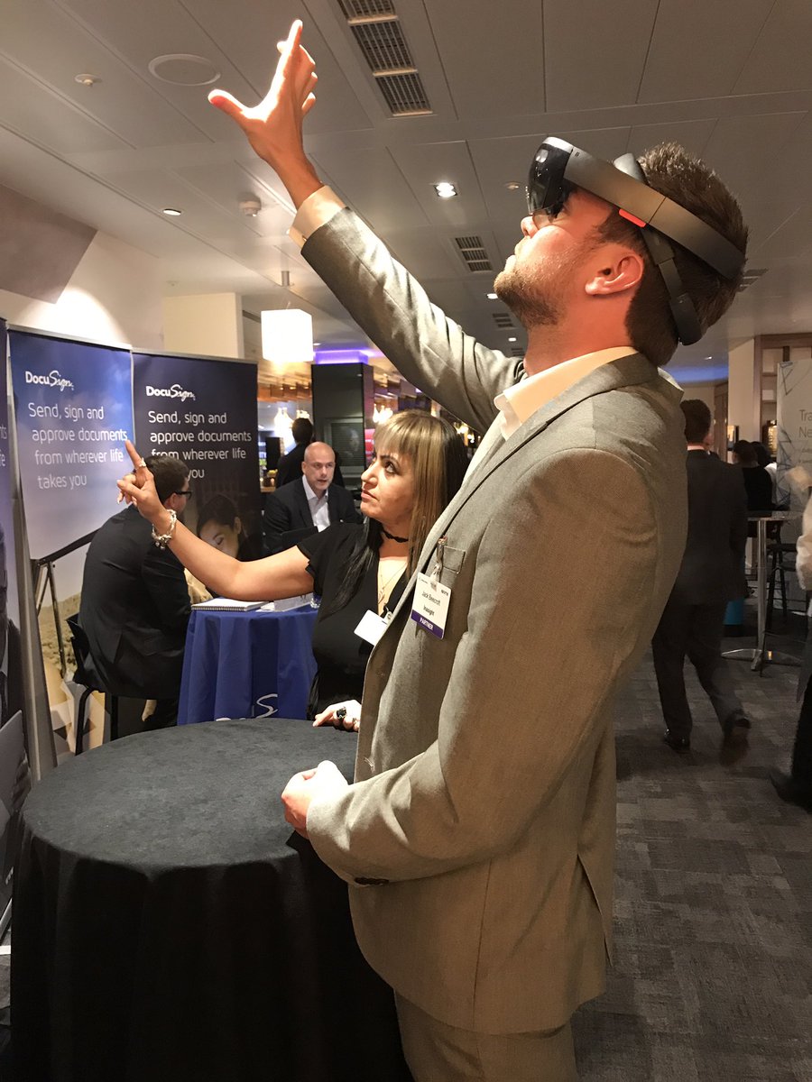 LaylaG0rd0n's tweet photo. @NimbusNinety #NimbusIGNITE delegates trialling @OrdnanceSurvey #HoloLens app with @cityverve data https://t.co/IiPLe0WhsQ