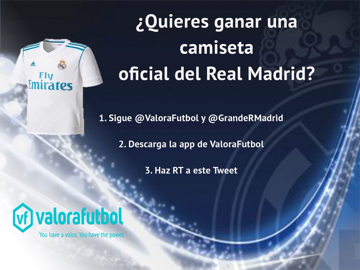 Sorteo de una camiseta OFICIAL del Real Madrid:

👥 Sigue a <a href="/ValoraFutbol/">Valorafutbol ⭐️⚽️</a> y a <a href="/GrandeRMadrid/">Grande RMadrid</a>
🔁 Haz RT a este tweet
📲 Descarga la app