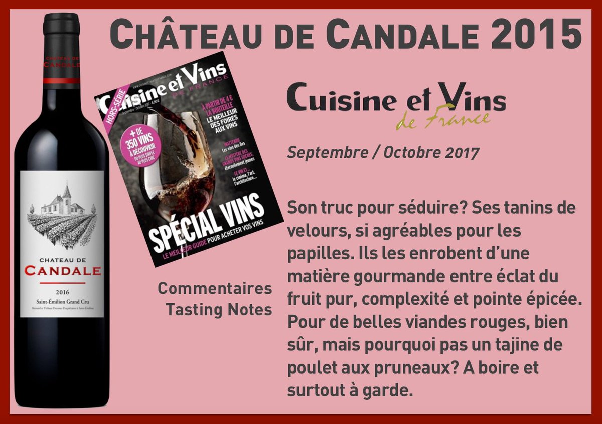 MTDecoster's tweet photo. Château de Candale 2015 dans les inratables de @Cuisine_VinsdeF! Merci #mtdecoster #chateaudecandale #saintemilion #wine #vin #bordeaux https://t.co/XDpbCOhN04