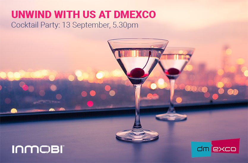 InMobi's tweet photo. It's @dmexco tomorrow! Meet InMobi at Hall 6, C071-D078 at 5.30pm to chat about our mobile video ad solutions over cocktails 🍸🍸 #dmexco2017 https://t.co/NxxblioqNh