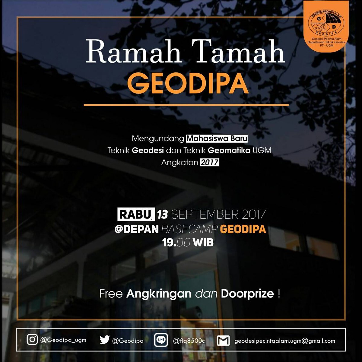 Salam Lestari !!!!

Ramah Tamah Geodipa pada Hari Rabu pukul 19.00. FREE ANGKRINGAN DAN DOORPRIZE.

pengurus geodipa 2017/2018