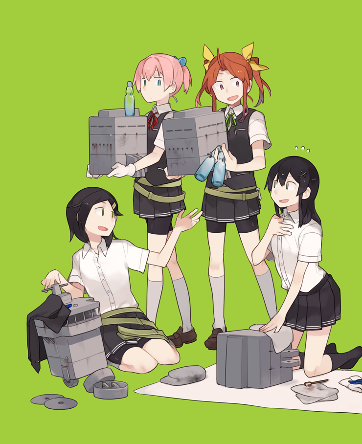 陽炎(艦これ) ,黒潮(艦これ) ,不知火(艦これ) 「艤装汚れ落とす作業。 」|グライダーのイラスト