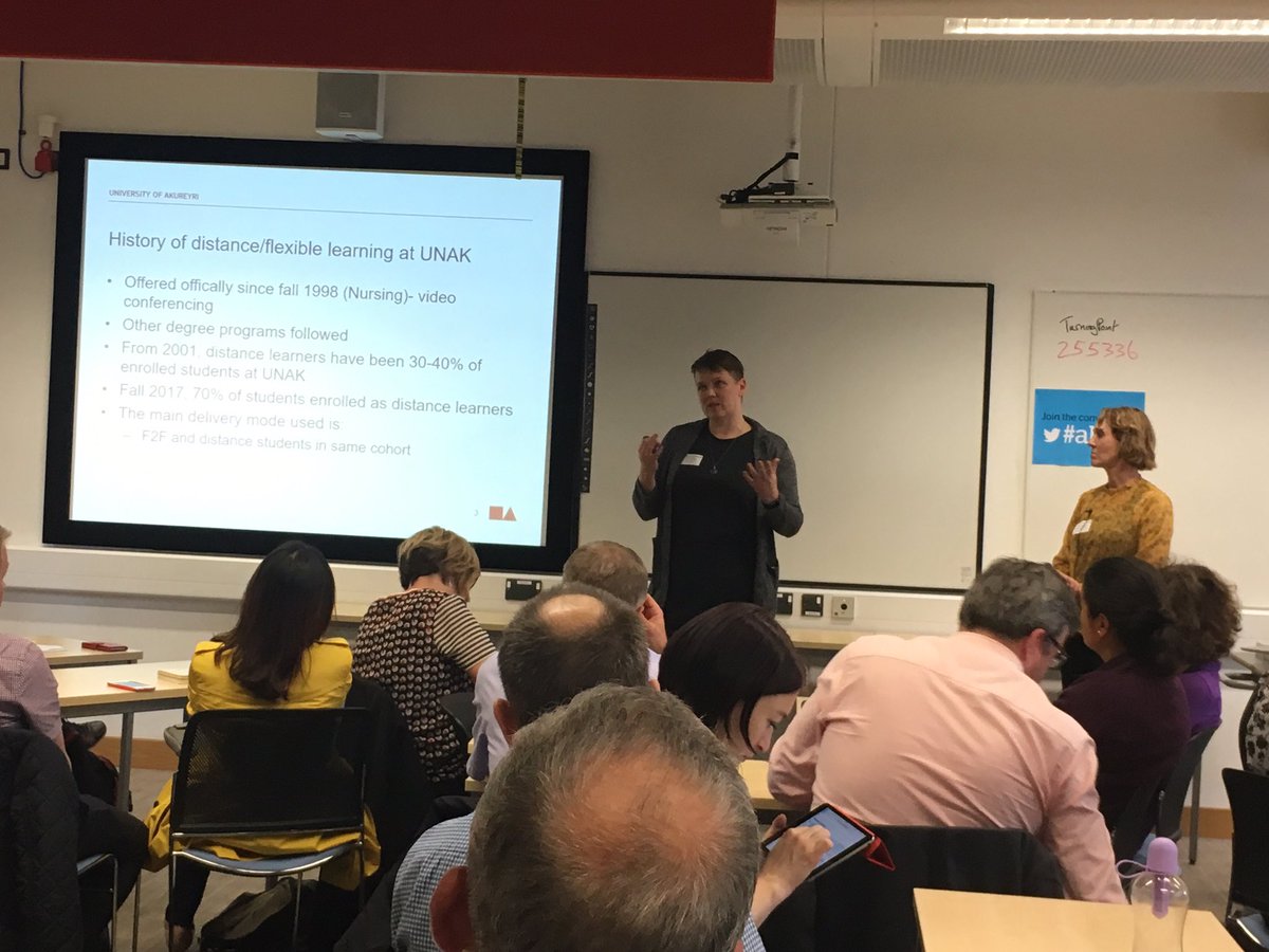 AdamL50's tweet photo. Experience of introducing active learning in a cold climate ... Auobjorg &amp; Asta from Uni of Akureyi, Iceland, in action. @AngliaLTA #altalc https://t.co/B0VpjSYeel