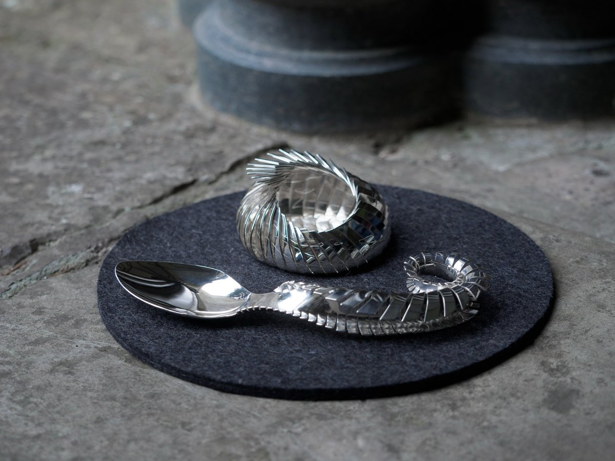 Photograph from the Salisbury Contemporary craft event last weekend. Silver serving spoon and silver etched bowl. Photography Ash Mills.