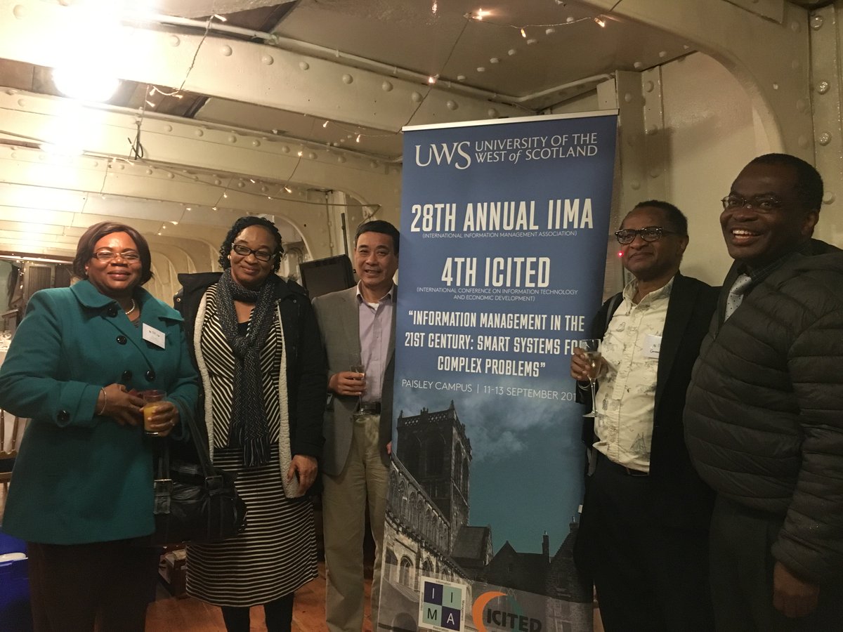 EventsUWS's tweet photo. Plenty of fun &amp; laughter on board the tall ship for #IIMA2017 conference dinner despite the weather @UniWestScotland @iankallison @ireneym https://t.co/XgZ7MqdOWA