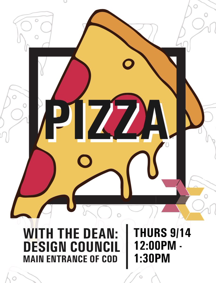 Come join us for pizza with the dean on Thursday 9/14, 12-1:30PM. It's fun: we have pizza. Come!