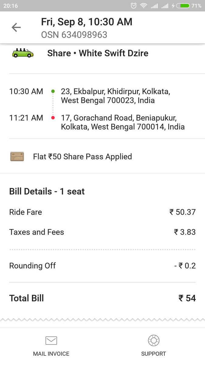journalistreyaz's tweet photo. Scam in name of @Olacabs #SharePass. My office less than 8 km yet on many occasions Im charged Rs 4 extra, happens mostly while going https://t.co/cKIFpWNhe2