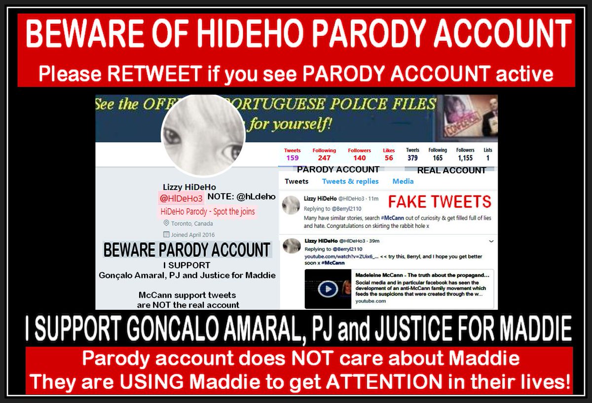 HiDeHo3's tweet photo. Please retweet this if the PARODY account is active.  If in doubt, highlight profile.  Twitter REQUIRE it says parody @Berryl2110   #mccann https://t.co/OugsEwuosb