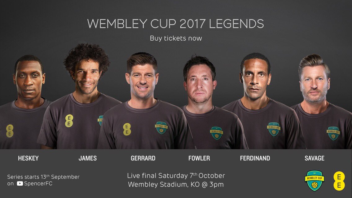 SpencerOwen's tweet photo. BIG NEWS: LEGENDS CONFIRMED! Catch these 6 ex-pros playing in the @EE #WembleyCup Final on Sat 7th Oct! 

Tickets: https://t.co/Y4v5Lj7A3v https://t.co/vwn2CYLm9v