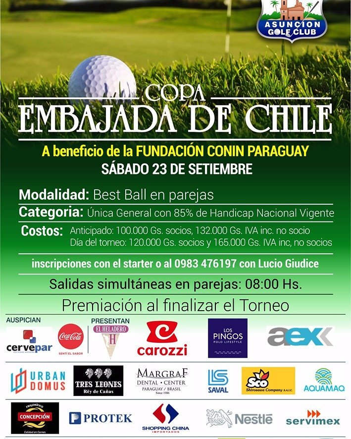 coninparaguay's tweet photo. Copa embajada de CHILE. a beneficion de Nuestra Fundación.
Sábado 23 de setiembre
Inscripciones abiertas
#coninpy https://t.co/nmqPwgi9NC