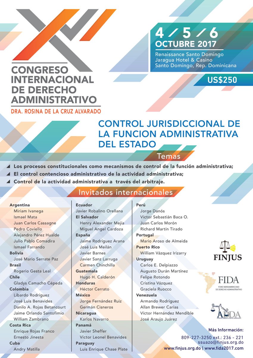 fida2017rd's tweet image. Congreso Internacional de Derecho Administrativo 4, 5 y 6 de octubre 2017, Santo Domingo.