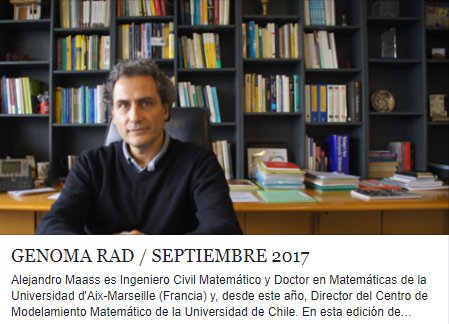 ¡Nuevo GENOMA RAD! Lee la entrevista a Alejandro Maass, Director del Centro de Modelamiento Matemático U. de Chile. goo.gl/q2wqsh