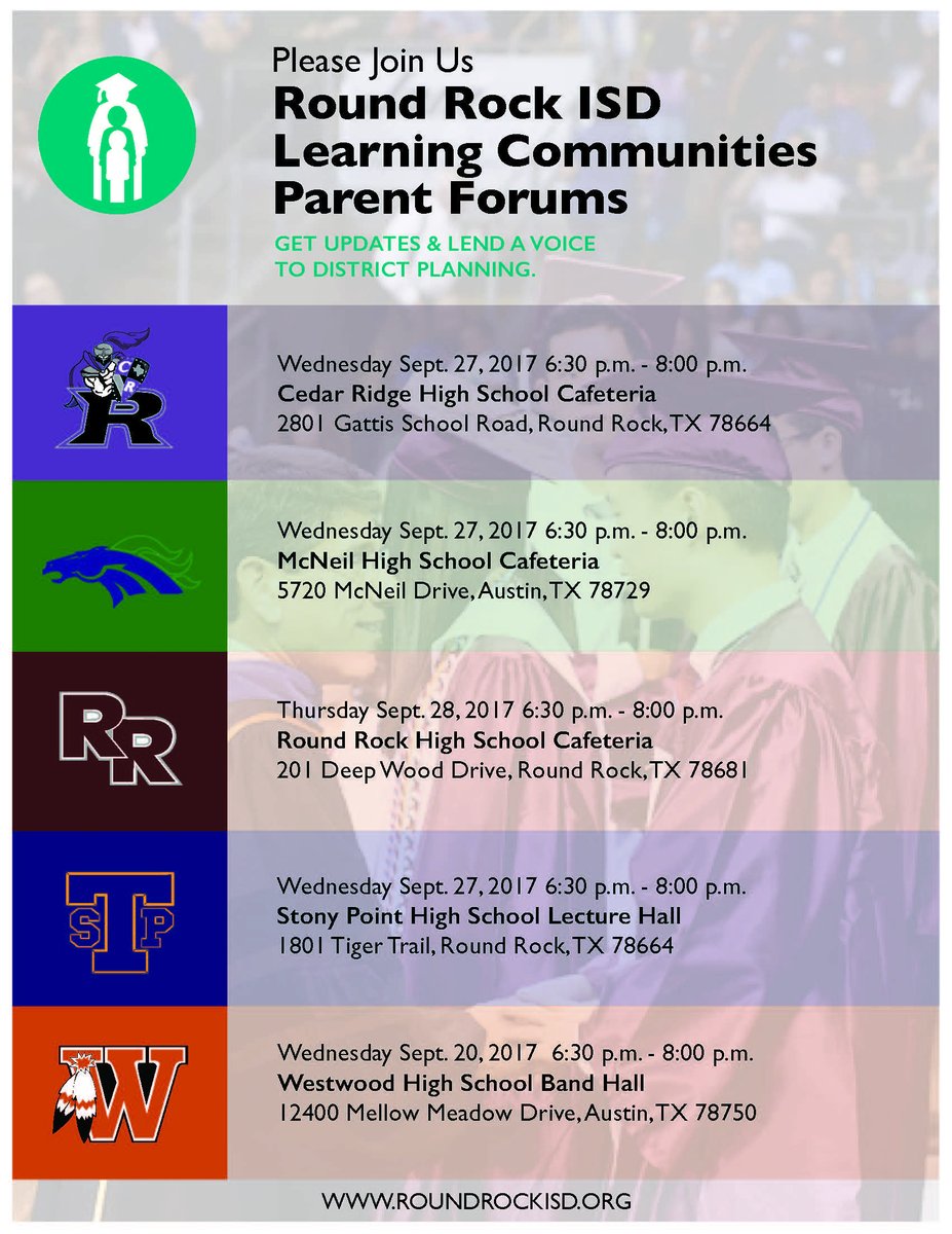 Announcing <a href="/RoundRockISD/">Round Rock ISD</a> Learning Community Parent Forums: Meet your Area Superintendent, get updates, share ideas, &amp; give input.