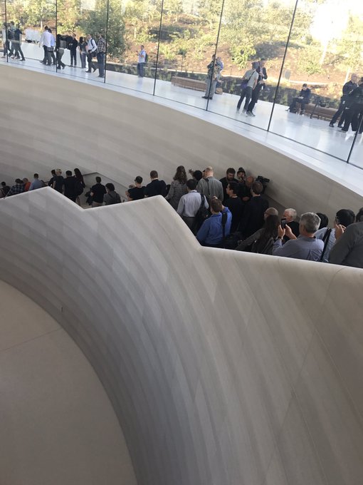 Into the Steve Jobs theatre. Considerable whooping happening here. For the room, that is. https://t.