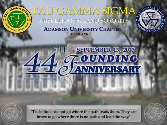 AdUTriskelion's tweet photo. Happy 44th Founding Anniversary Tau Gamma Sigma AdU Chapter.
#LadyTriskelions
#SigmaGanda
#BeOneOfUs https://t.co/e2nacJ26gI