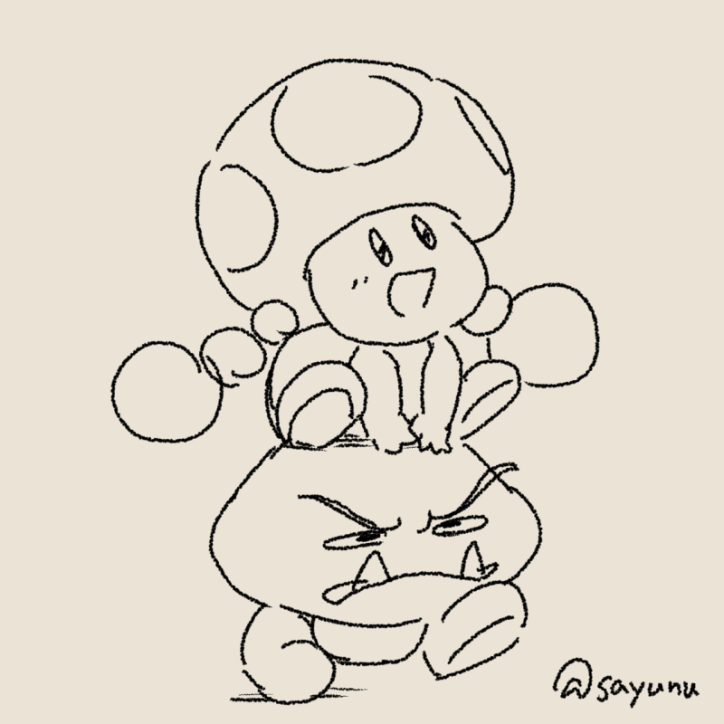 白湯さゆぬ キノピコとクリボーの絵を ほかの落描き一枚と抱き合わせて Pixiv に載せました T Co Ght0rptnsh Twitter