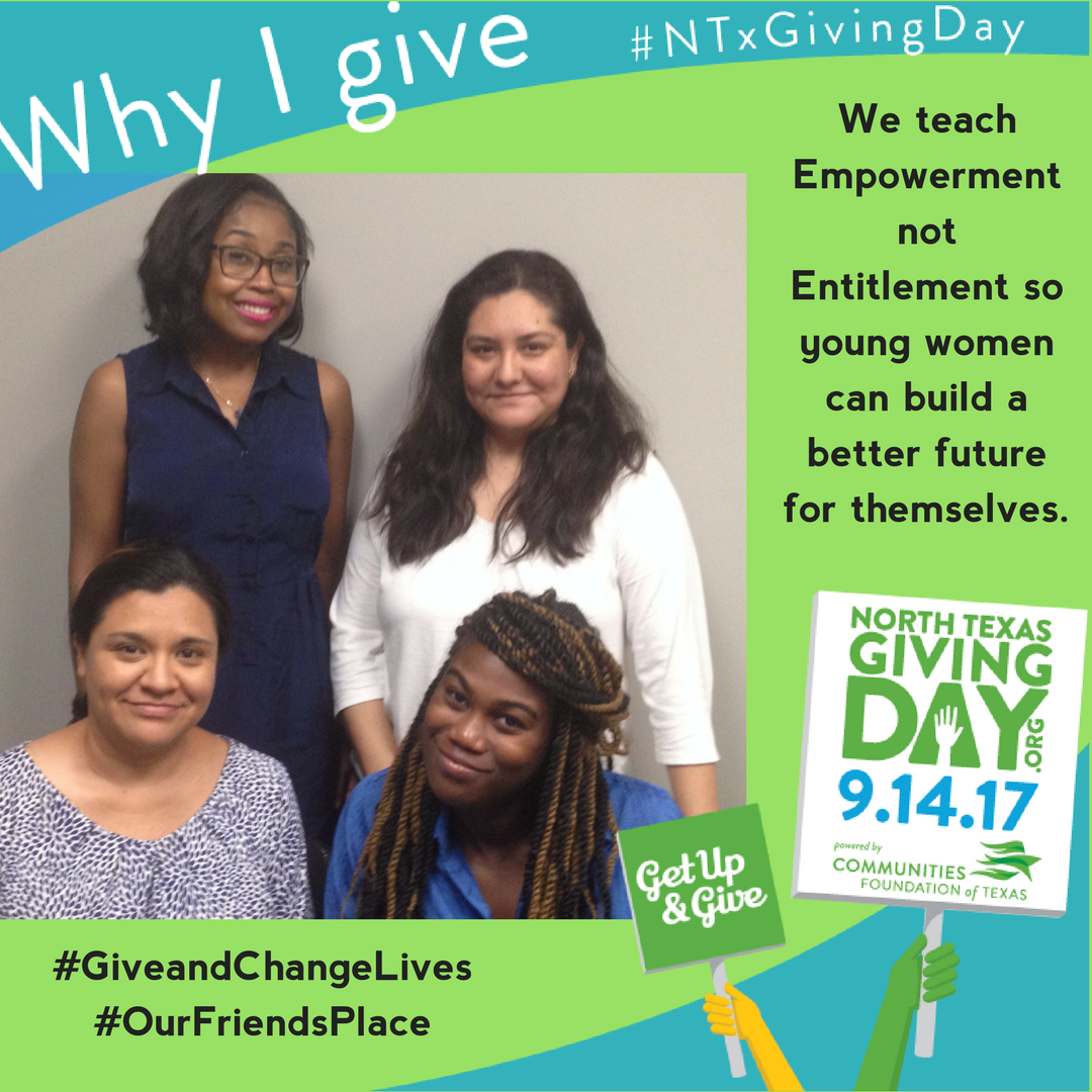 ourfriendsplace's tweet photo. #EmpowermentnotEntitlement so young women can build their future. @NTxGivingDay #OFPGiveandChangeLives #OurFriendsPlace #NTXGivingDay https://t.co/U00mc5MvJj