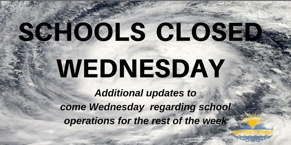 Lake schools will remain closed Wed. Waiting for power and phones to be restored. Learn more at lake.k12.fl.us