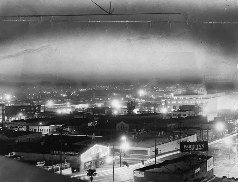 View of the city with glow from an atomic bomb