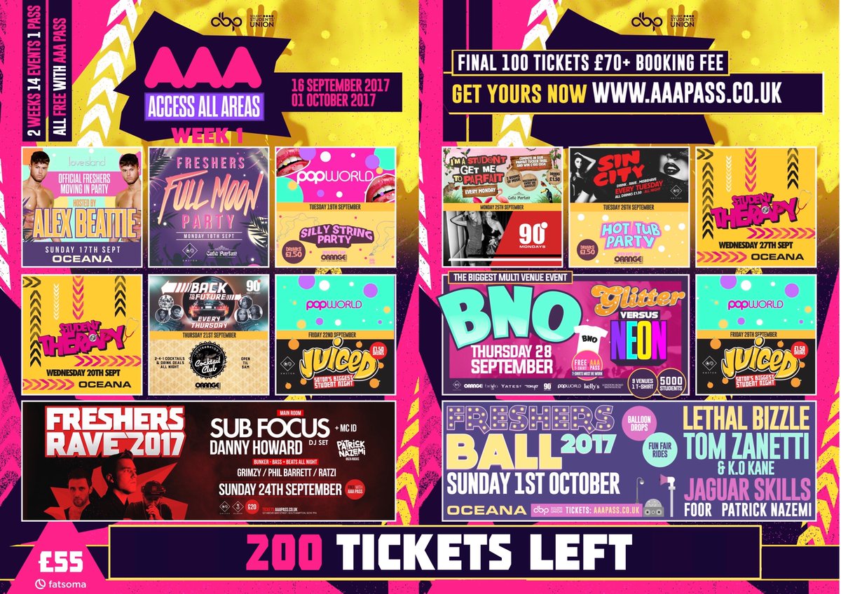 UNDER 200 AAA Passes remain! This includes FREE ENTRY All night to all of the below events.

AAAPASS.CO.UK