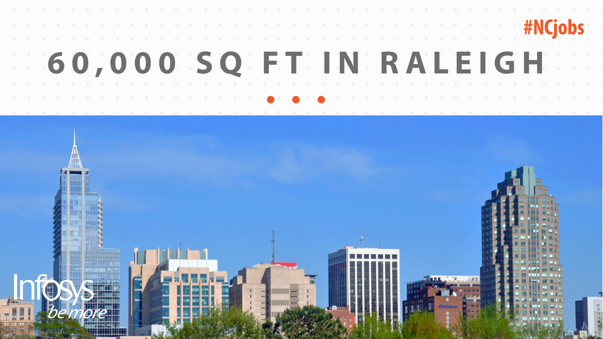 Infosys's tweet image. Infosys chooses #Raleigh, North Carolina for its Technology and Innovation Hub – read more here: infy.com/2xiAIFI #NCjobs