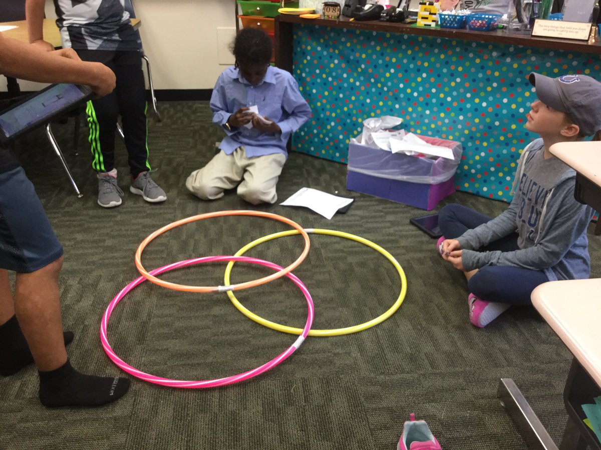 This is Mrs. Gard's class Venn diagram Hula hoops. #YESTigers180