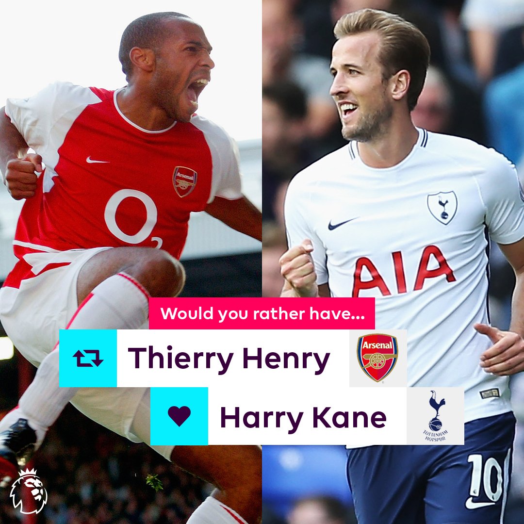 PLinUSA's tweet image. It took @HKane 169 matches to score 100 #PL goals, 12 fewer games than @ThierryHenry. Who would you rather have?

🔁: Henry
❤️: Kane