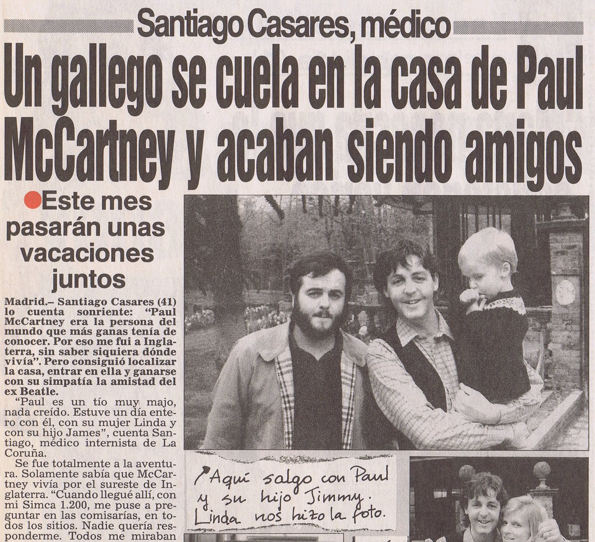 Javikinkman's tweet photo. "Un gallego se cuela en la casa de Paul McCartney y acaban siendo amigos"

1991 https://t.co/B73dzmPQcW