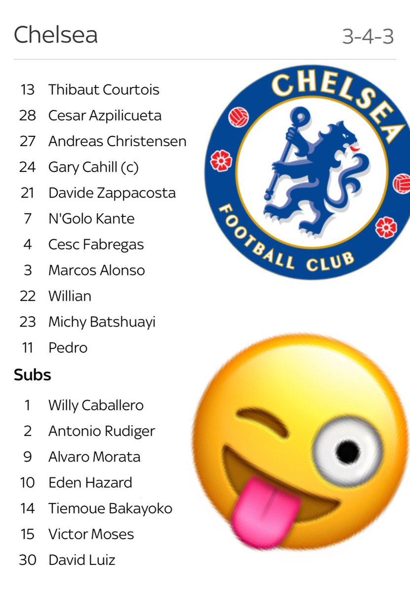 BluesFanTV's tweet photo. Lineups for tonight's match vs FK Qarabag in the champions league #Chelsea #ChampionsLeague #chelseafans https://t.co/jjdOdFRZRw