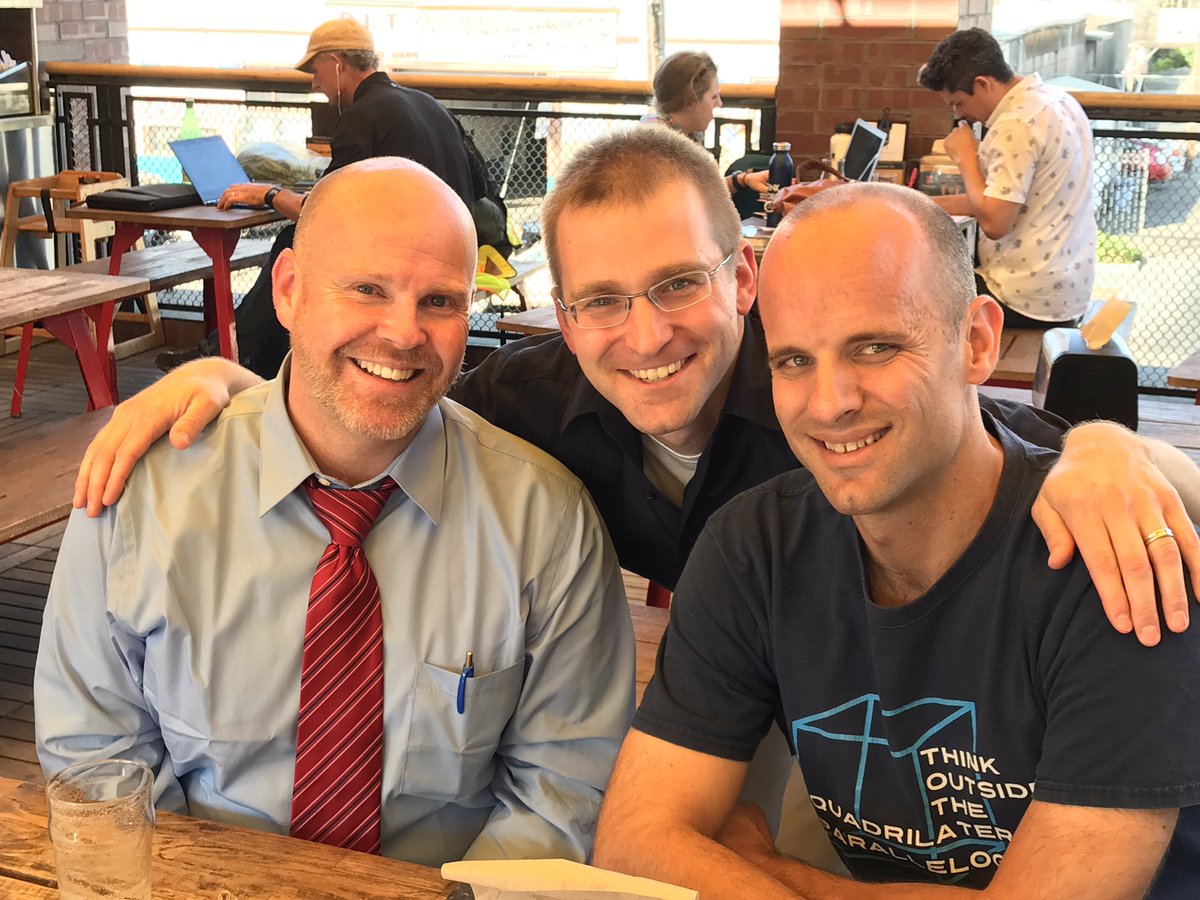 TimBrzezinski's tweet photo. Lots of #MathEd + @geogebra + @OpenEd talk + FUN!!! Honored to finally meet the @YouTube famous @dhabecker in person along w/@dormanmath 😎 https://t.co/aZcBV3cxTO
