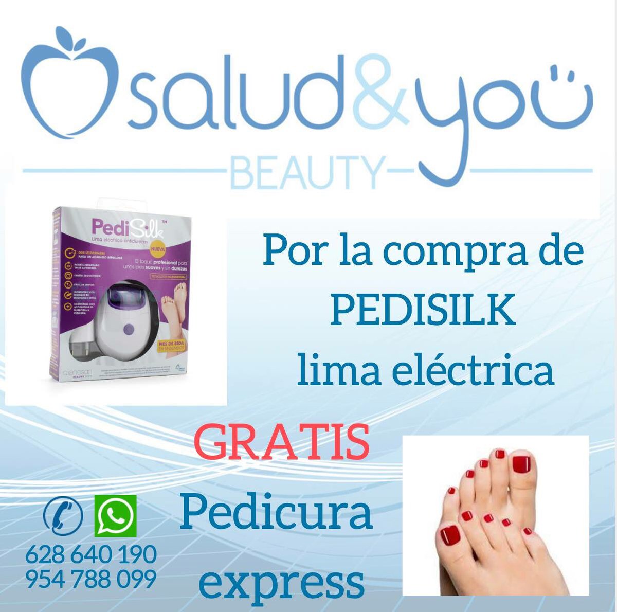 saludandyou's tweet photo. OFERTA SEMANAL:

Cuida tus pies. Si compras la Lima Eléctrica PediSilk tendrás GRATIS una Pedicura express.
Pregúntanos 954788099-638640190 https://t.co/gfYmTFBZkq