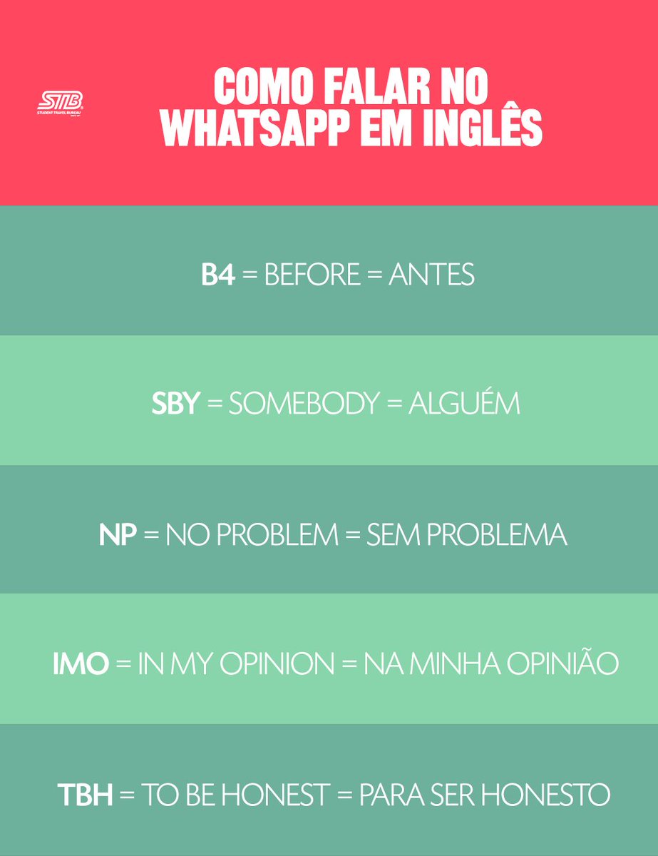 STB_AUSTRALIA's tweet photo. Dicas de #inglês para você não se confundir mais no #WhatsApp.

#intercâmbio #Australia #STBaustralia https://t.co/EFb9IDEk3V
