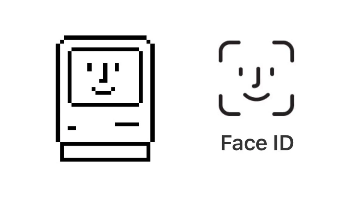 Mac icon from 1980s and Face ID icon from 2017