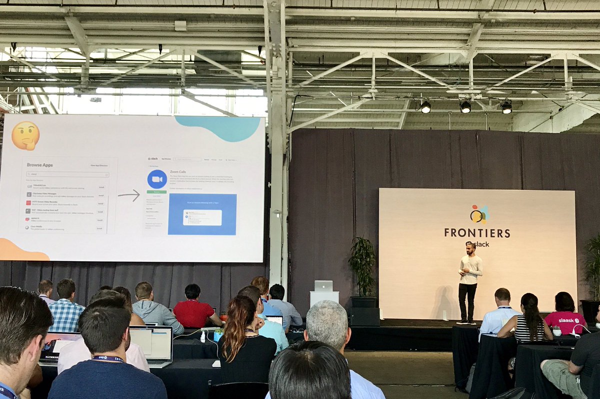 arieljalali's tweet image. pull apps (#bots) into #sharedchannels-great example of conversational tool discovery via conversation @sean_a_rose #frontiers17 @SlackHQ