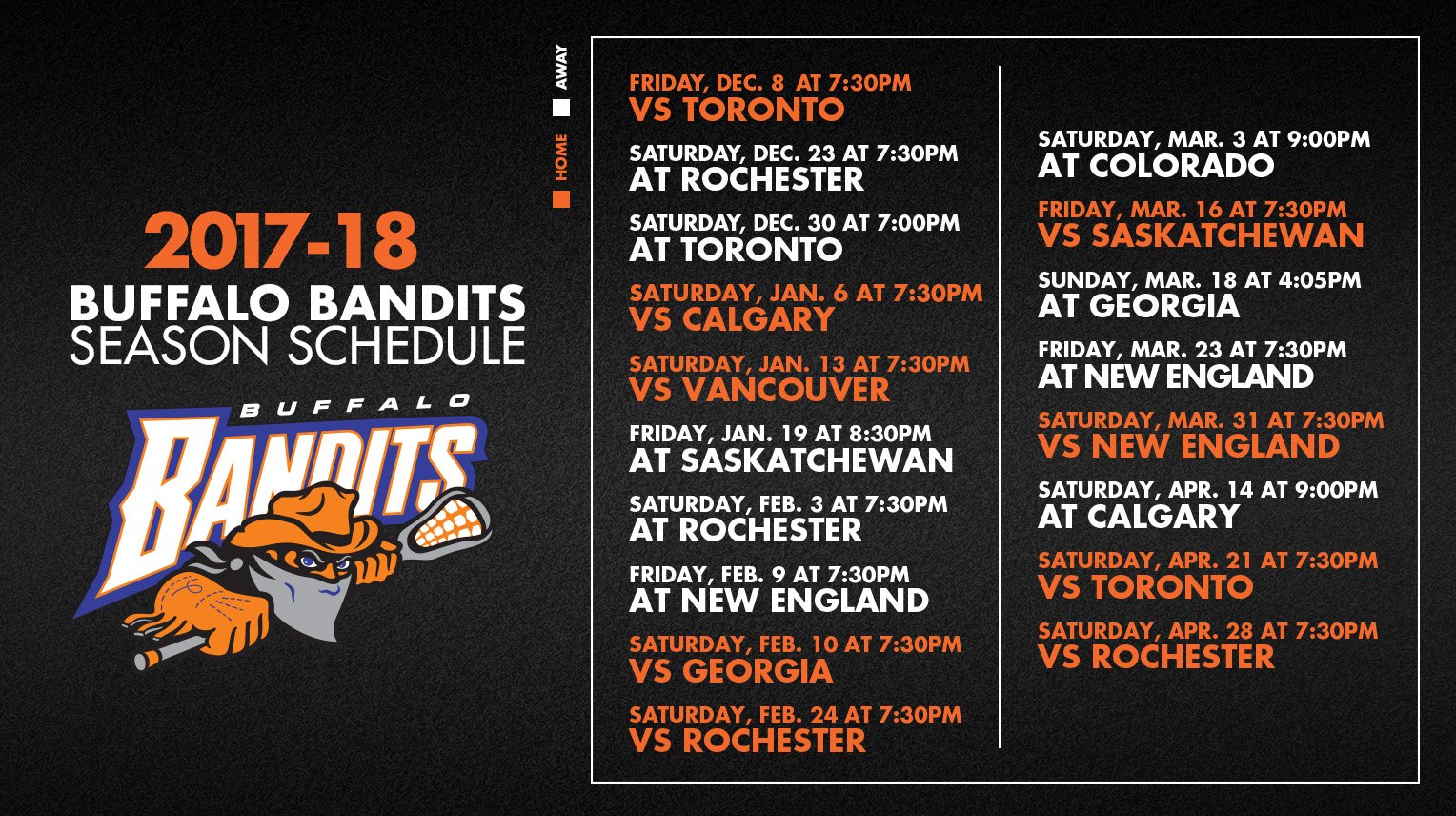 Buffalo Bandits Schedule 2022-2023 - 2023