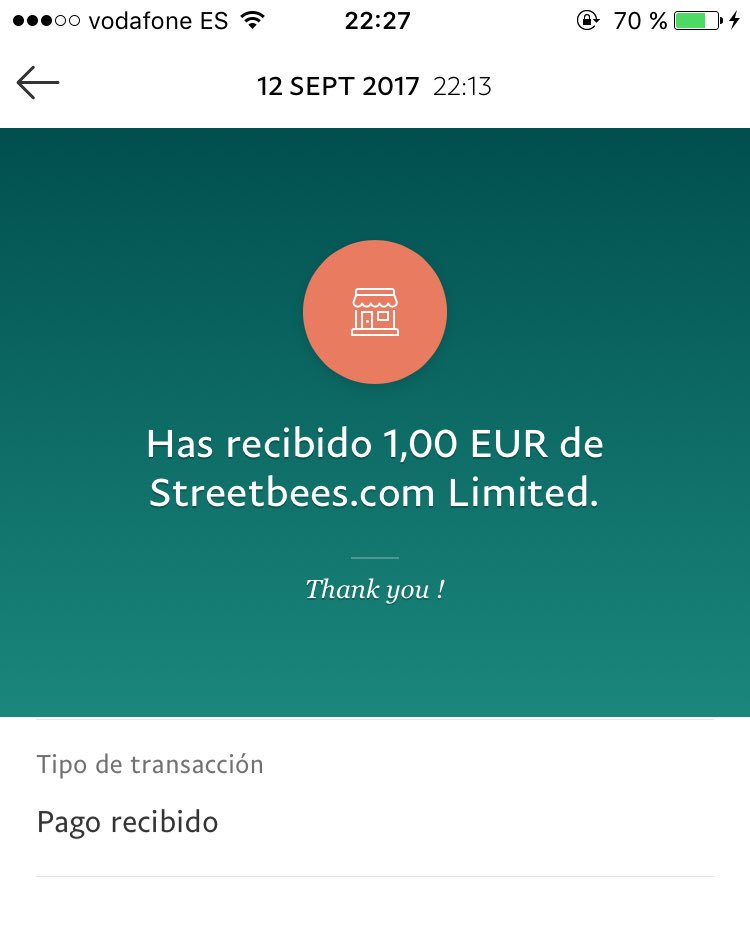 LauraGDinero's tweet photo. Pago recibido de @streetbees https://t.co/z7s7tjDytJ