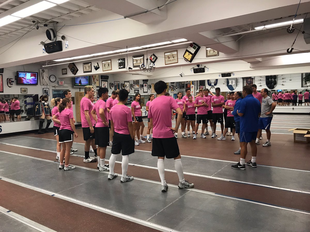 DukeFEN's tweet photo. traded in 🔵😈 blue for pink for our first day back | #GoDuke #DukeFencing #thegrind #workhard #playharder #weback 🤺 https://t.co/dsaiawFqQx