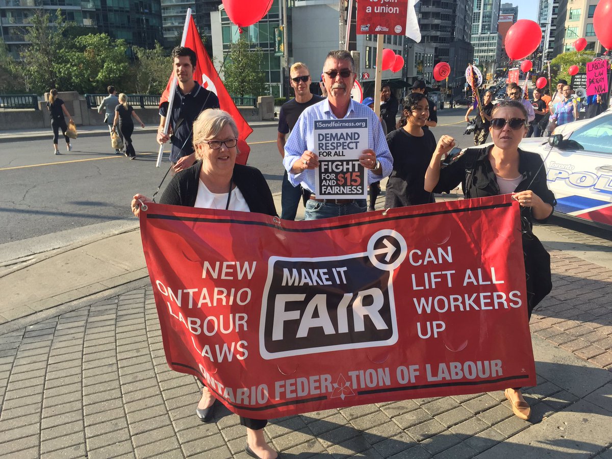 UNITEHERE75's tweet photo. We have started our action at the @RenHotels Rogers Centre! Our @OFLabour friends are here in force! #MakeItFair https://t.co/vPPbnlesTE